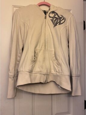 Fox Sasquatch Ivory and Black Sherpa-Lined Zip Hoodie, size large, warm